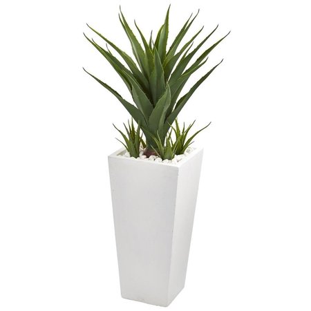 NEARLY NATURALS 40 in. Spiky Agave Artificial Plant in White Planter 9641